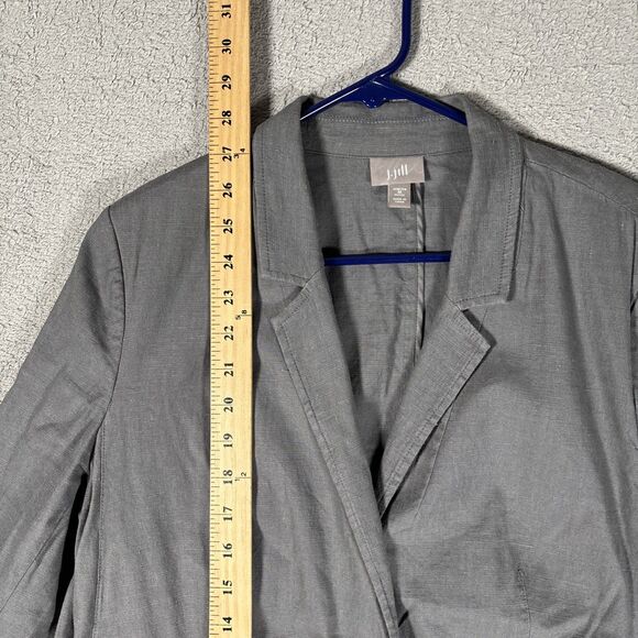 J Jill Linen Blend Blazer Women’s Size M Petite Gray Unlined Stretch Lagenlook - Picture 7 of 16
